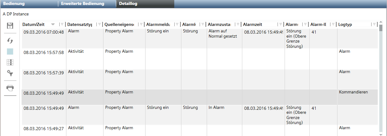 Alarmbearbeitung im Detail-Log