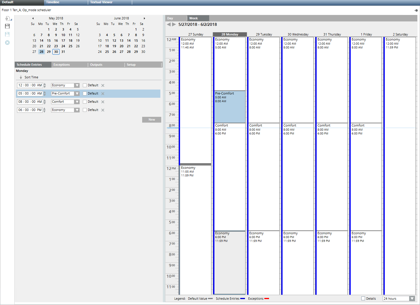 Geänderte Zeiten im Zeitplaner mit Betriebsart Pre-Comfort