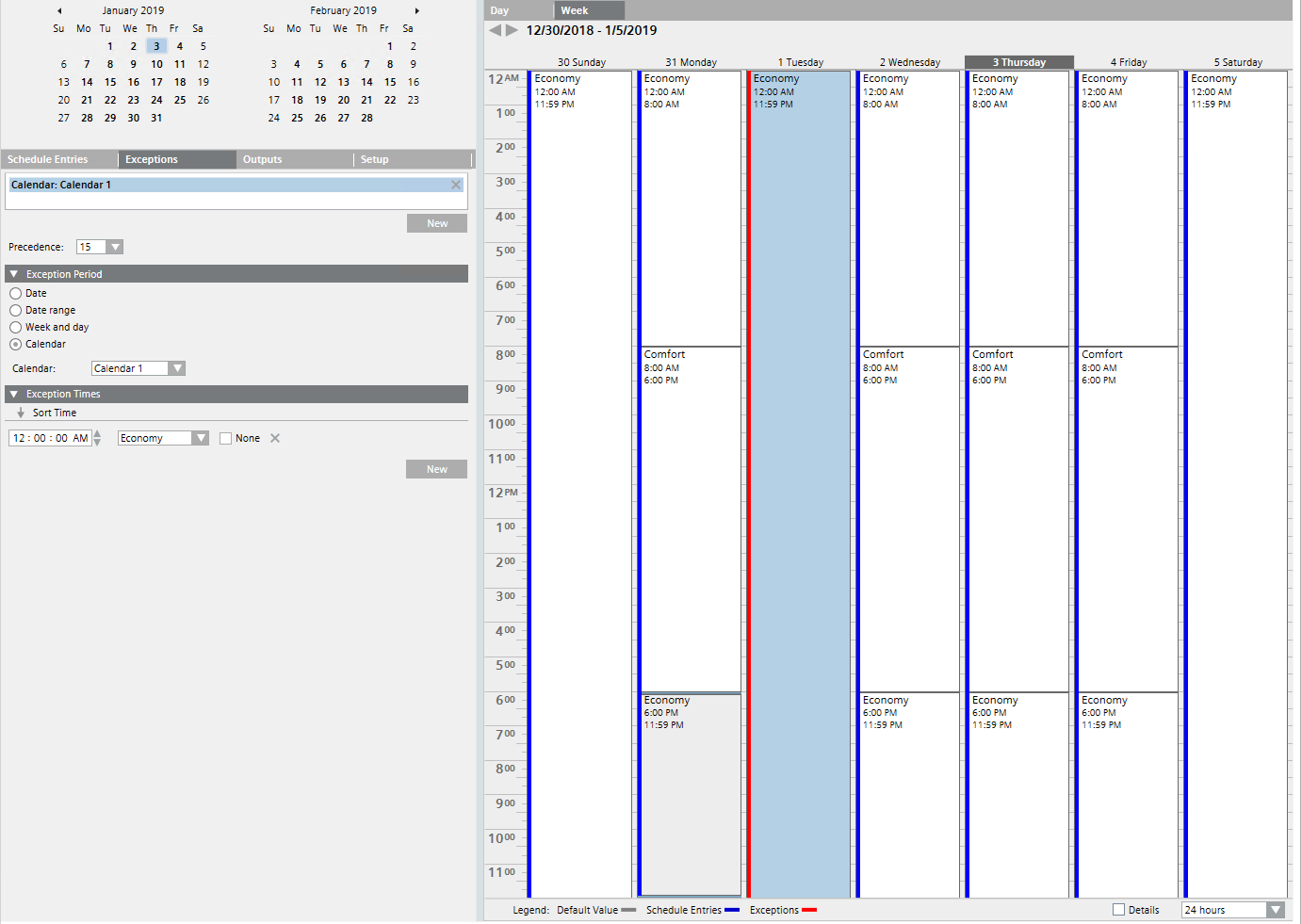 Zeitplaner mit zugewiesener Kalenderausnahme 1. Januar