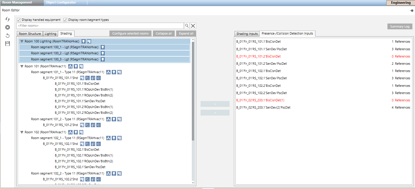 Raum-Management Übersicht Beschattung
