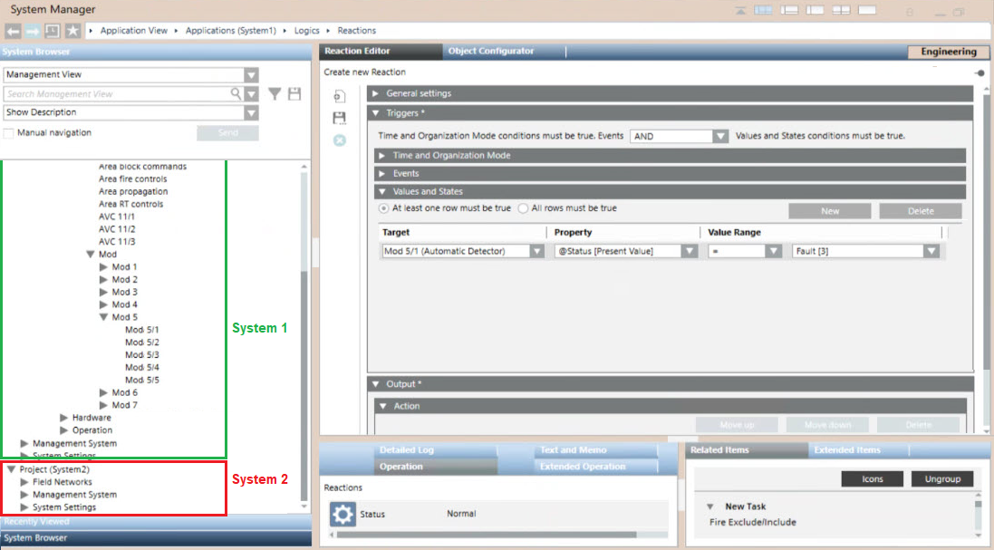 Reaction in System 1 of a Distributed Architecture