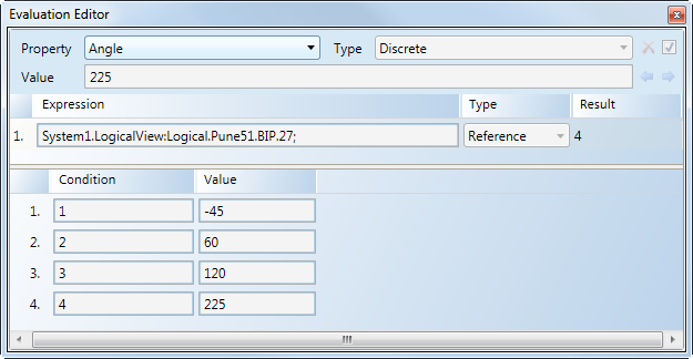 Positionierung eines Winkels im Evaluationseditor