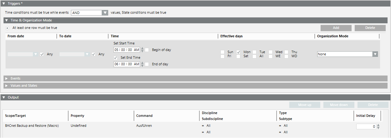 Für die Makro-Ausführung definierte Reaktion