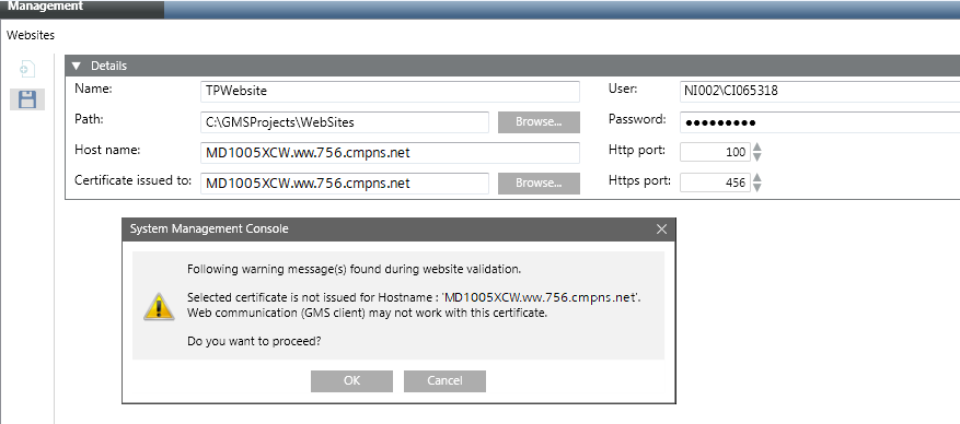 Meldung bei der Erstellung einer Website