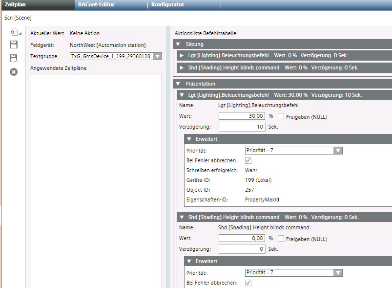 Objektzuweisung bei Szenen