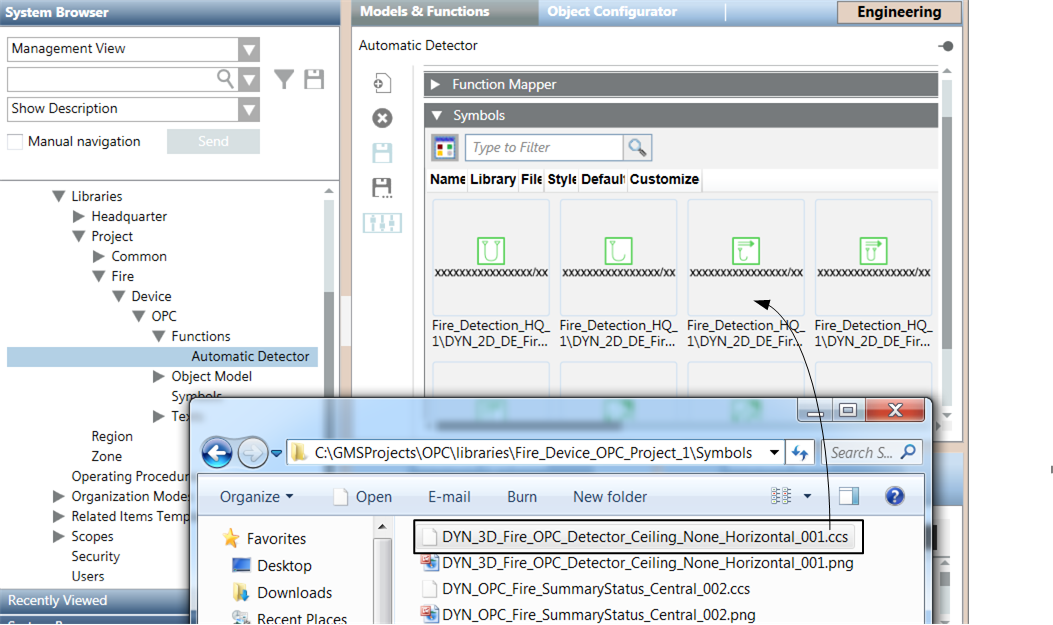 Die CCS-Datei des Symbols wird einer Funktion hinzugefügt.