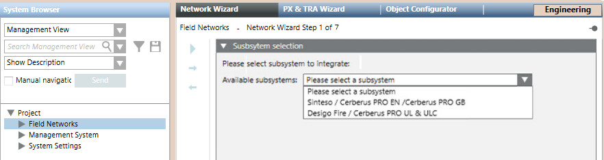 Subsystem auswählen
