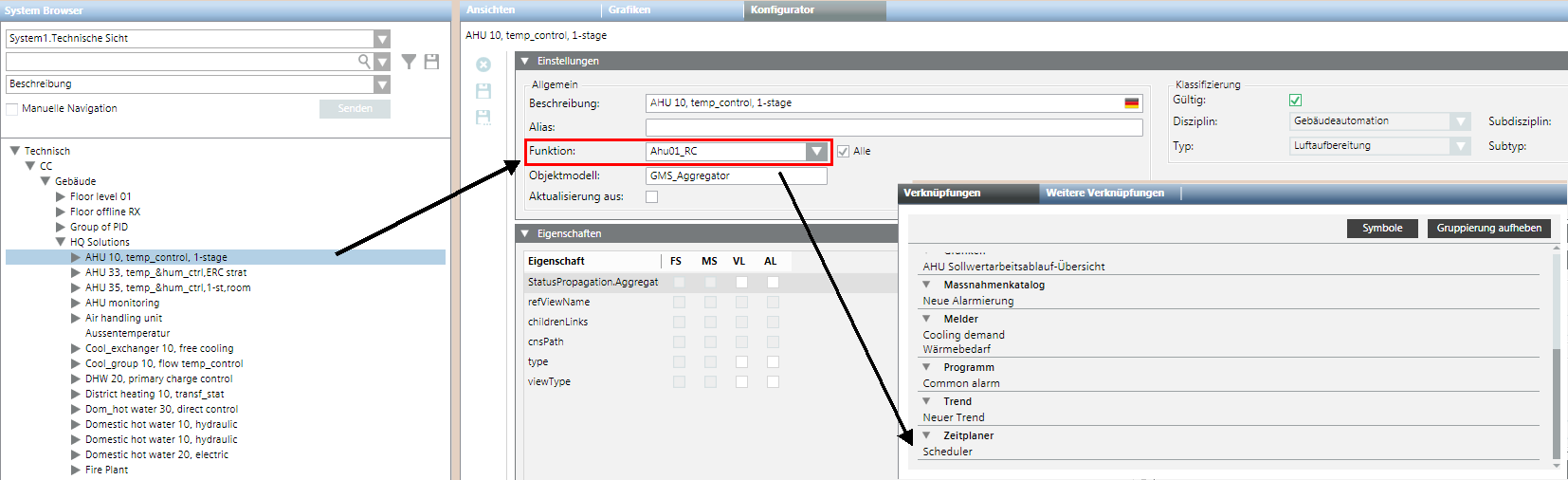 Geänderte Funktion bei einer Anlage