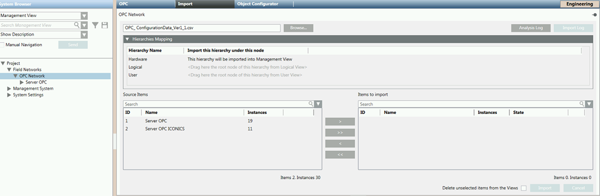 Importieren von OPC-Items