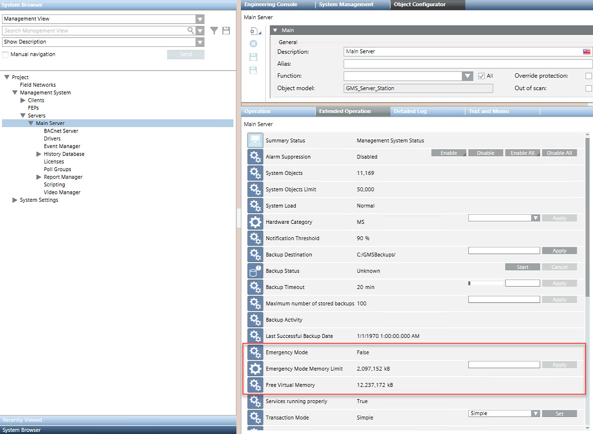 Emergency Mode Properties