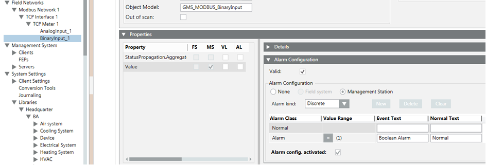 Alarmkonfiguration für einen einzelnen Datenpunkt nach dem Import