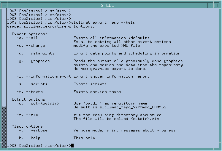 Run siclimat_export_repo --help to see all options
