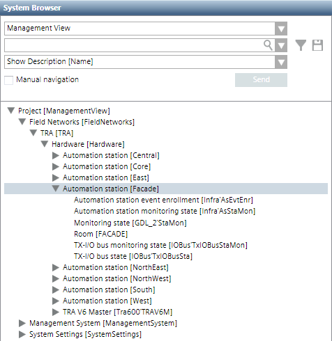 BACnet Automationsstation, in die die Metadatei des Desigo Automation Systems importiert wird