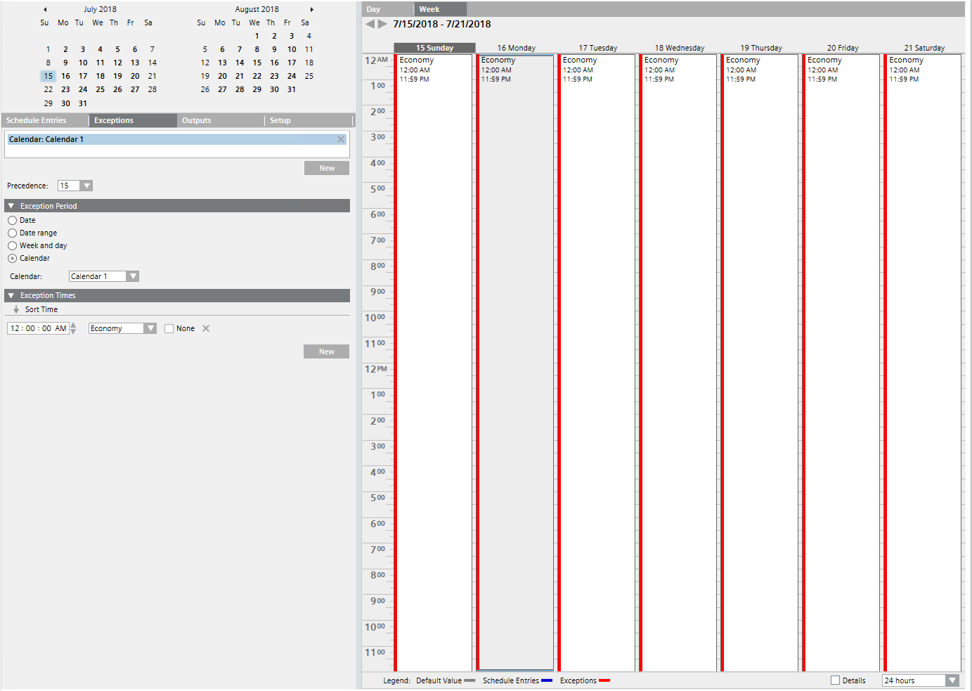 Zeitplaner mit neu zugewiesenen Kalendereinstellungen