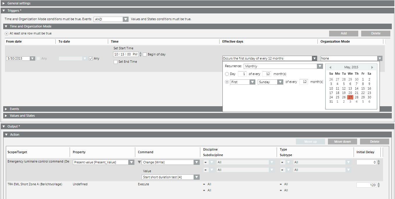 Settings for Long Duration Test