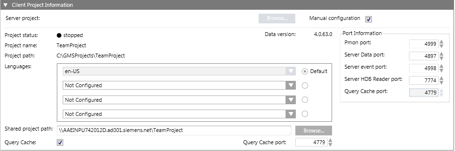 Client Project Information Expander in Manual Configuration Mode