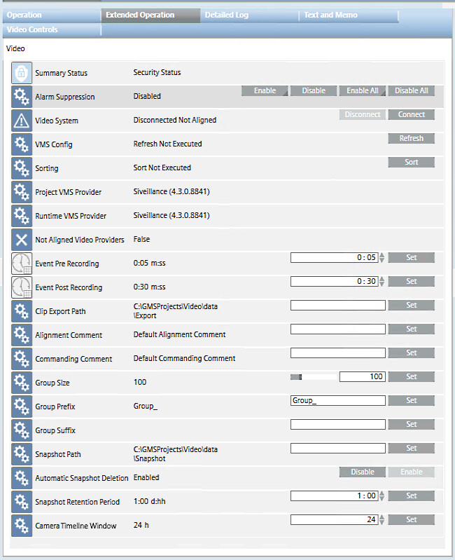 Properties and Commands of Main Video Folder in the Extended Operation Tab