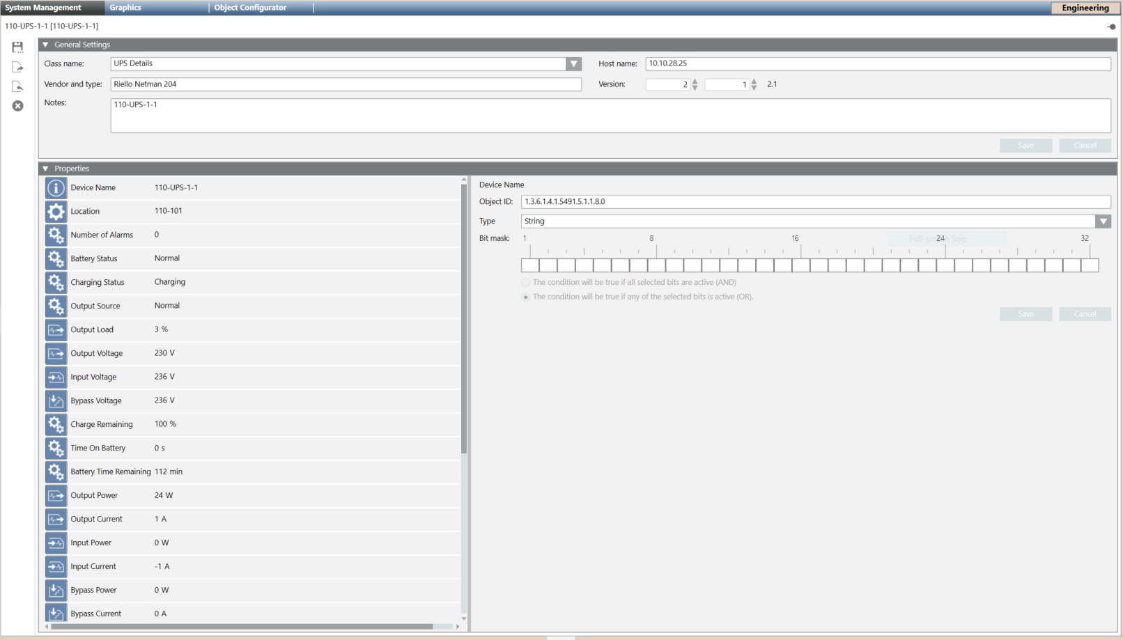 Example of Riello UPS Configuration