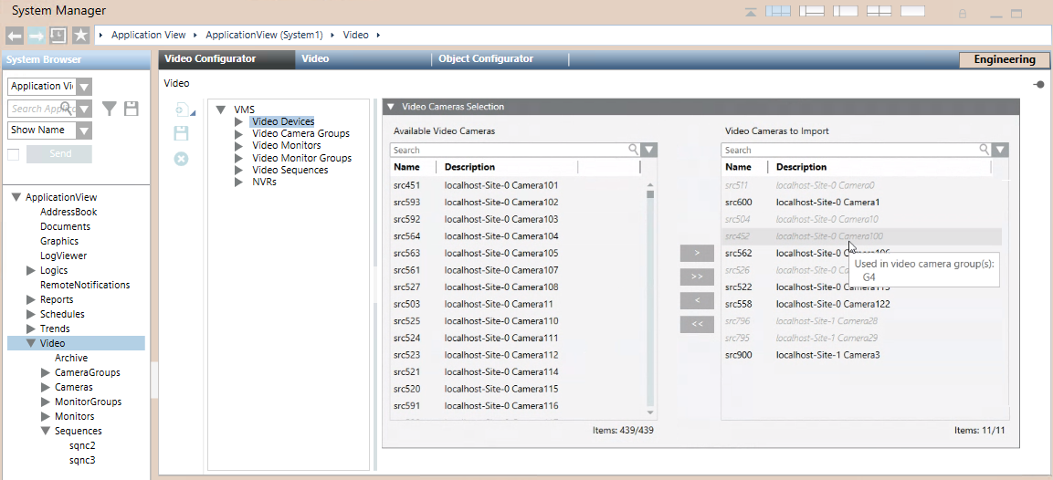 Untergruppe von Kameras importieren