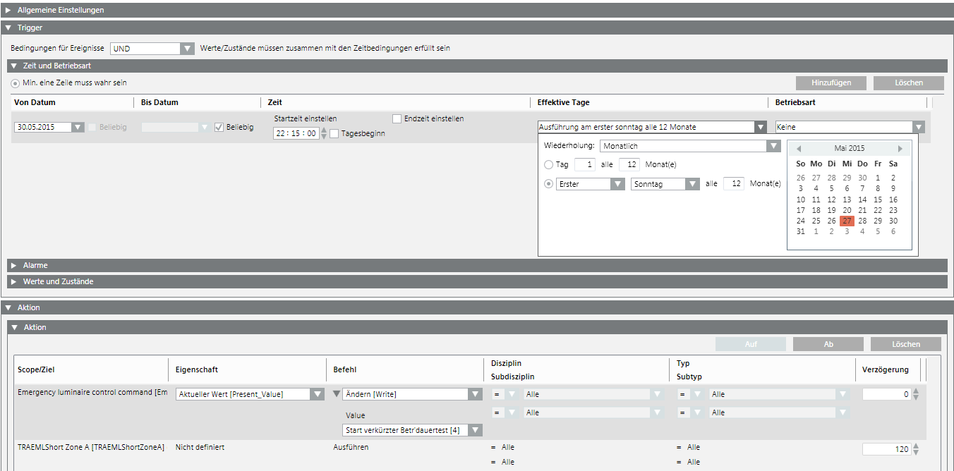 Einstellungen für Langzeittest