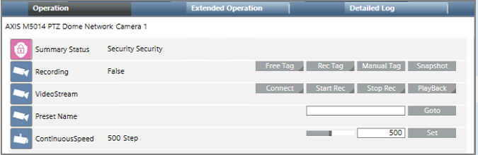 Properties and Commands of PTZ Camera in Operation Tab
