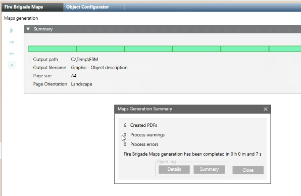 The Progress bar displays, followed by the Maps Generation Summary dialog box when finished
