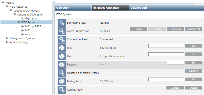 Modifying the Connection Parameters to the Kabona WDC System
