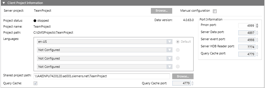 Expander Clientprojektinformationen im automatischen Konfigurationsmodus