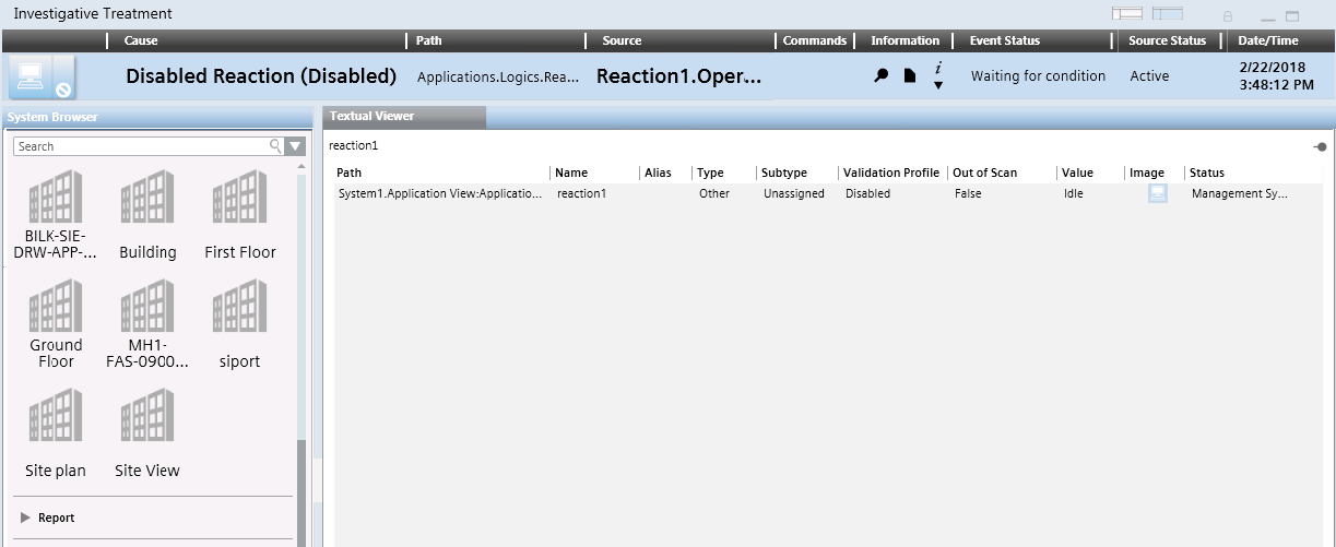 Beispiel eines Fensters für Freie Alarmbearbeitung