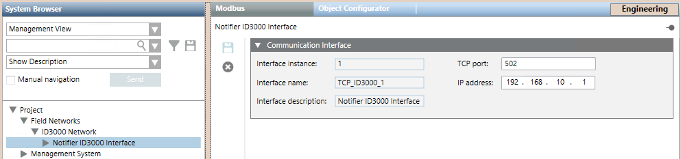 Communication Settings of the Interface