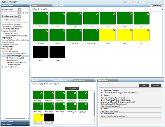 Example of Monitor Control Icons in the Primary Pane and the Contextual Pane.