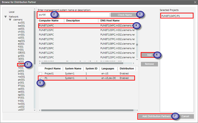 Dialogfeld Nach Verteilungspartnern durchsuchen in der Domäne